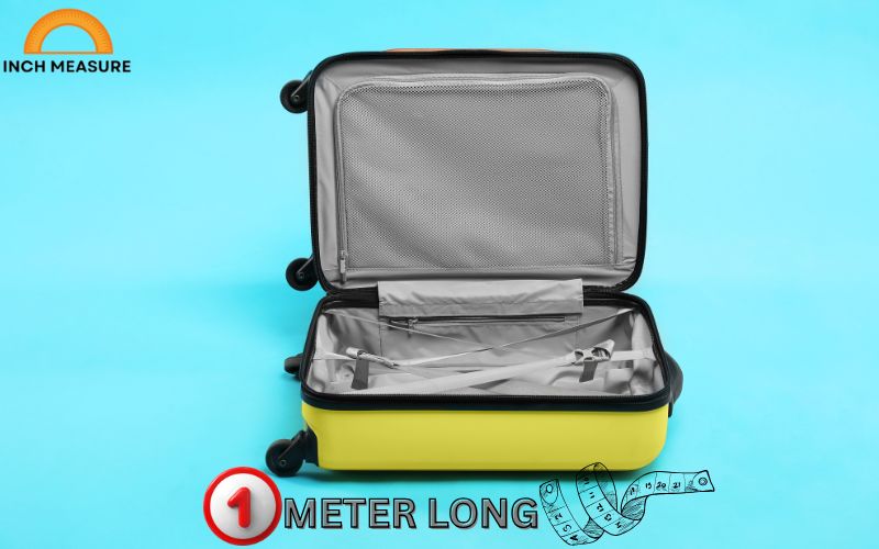 A large travel suitcase, designed for checked luggage, is about one meter in height, including wheels and handle. 