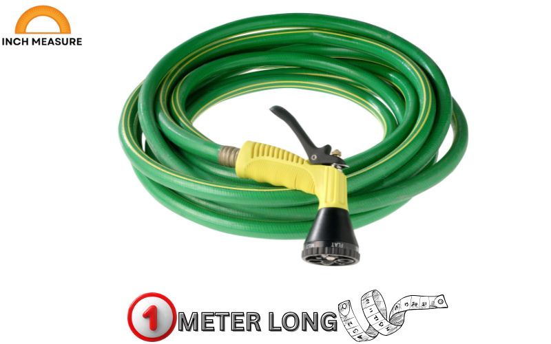 A section of a standard garden hose, when laid flat, is often sold in one-meter increments or has a diameter that visually approximates a meter when coiled.