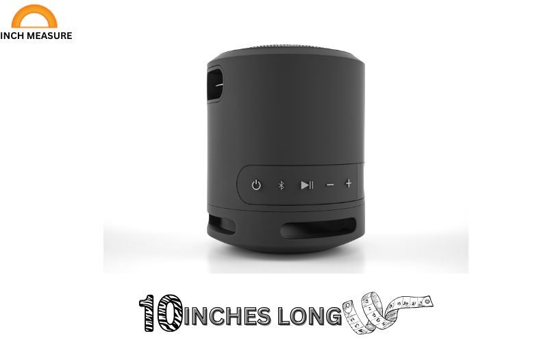 A portable Bluetooth speaker is often about 10 inches long, designed for easy transport and powerful sound.