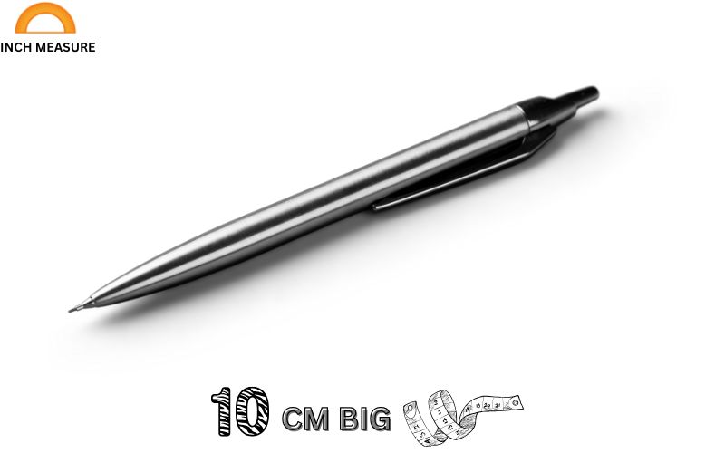 A standard ballpoint pen, such as a Bic Cristal or a generic office pen, is often around 10 cm long when capped.
