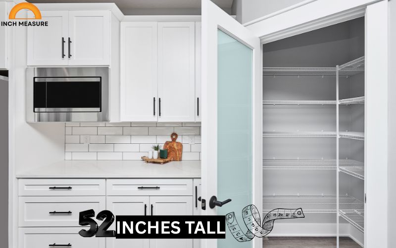 A kitchen pantry cabinet measuring 52 inches tall is a common sight in modern homes, particularly in apartments or smaller kitchens where space is at a premium.