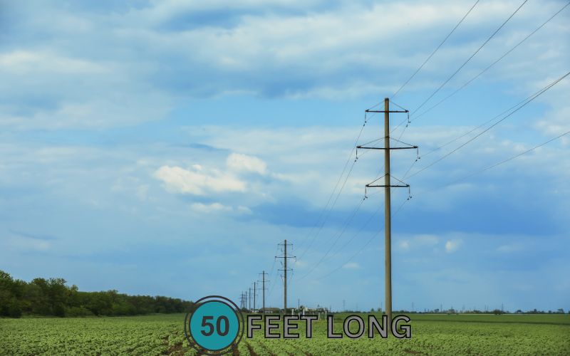 In suburban and rural areas, telephone poles line roads and streets, often spaced about 50 feet apart. 