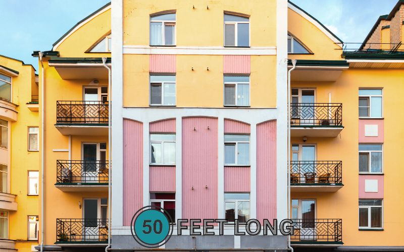 The height of a five-story building is another excellent way to visualize 50 feet. Each story in a typical building is about 10 feet tall (including floors and ceilings), making a five-story structure approximately 50 feet high.