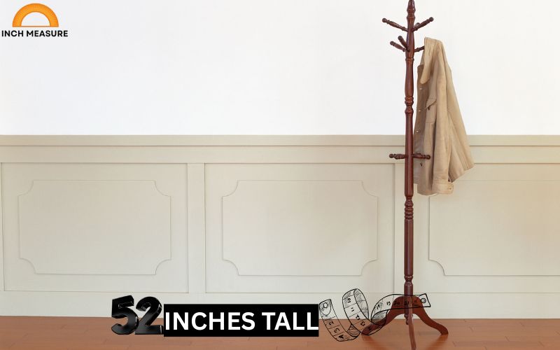 A standing coat rack measuring 52 inches tall is a practical addition to entryways, offices, or waiting rooms.