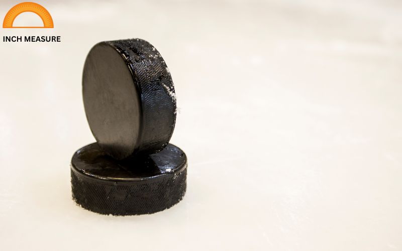 Five Hockey Pucks Lined Up are about 15 inches